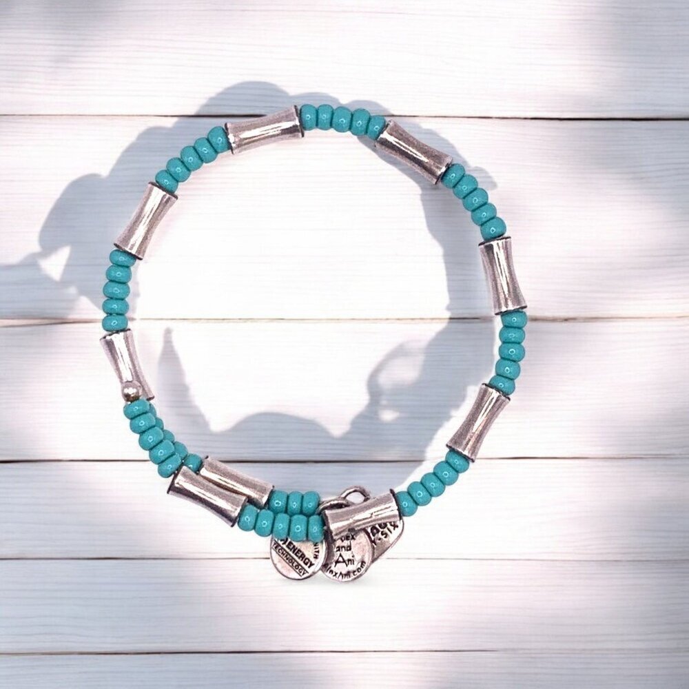 Alex and Ani Silver & Blue Wrap Charm Bracelet Silver Finish - Expands To Fit